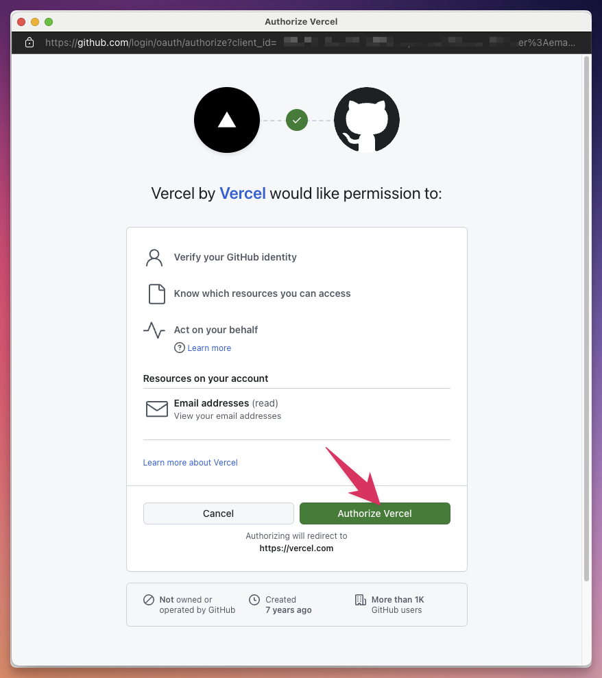 Authorize Vercel