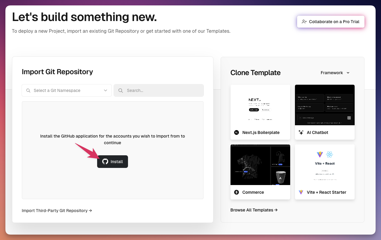 Install Vercel on your GitHub account