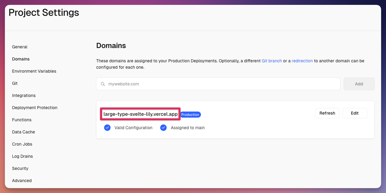 The domains for my instance of Large Type Svelte