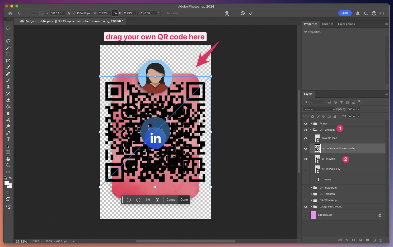 Dragging QR code into Photoshop